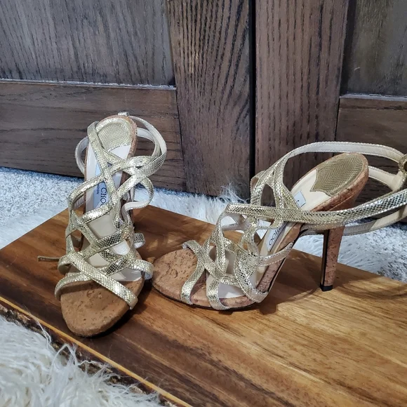 Jimmy Choo Gold Strappy Heels - Picture 3 of 5
